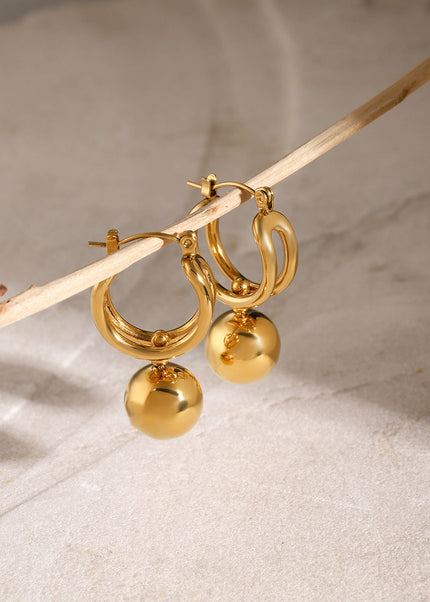 18K gold stainless steel sliding steel ball pendant earrings European and American ins net red titanium steel ball stud earrings for women