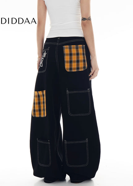 Plaid Multi-Pocket Cargo Pants for Men and Women - Women’s Jeans