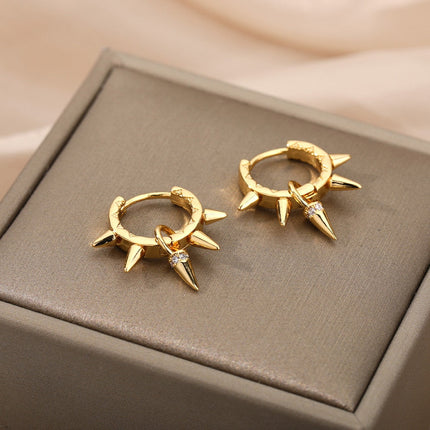 Plume Earrings | Gold Punk Spikes Hoop Earrings - Gold - Earrings