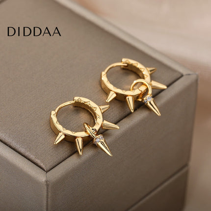 Plume Earrings | Gold Punk Spikes Hoop Earrings - Earrings