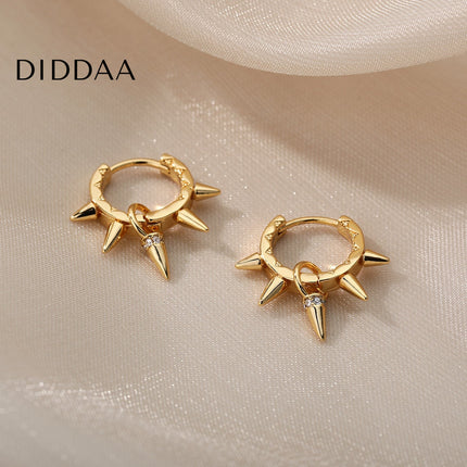 Plume Earrings | Gold Punk Spikes Hoop Earrings - Earrings