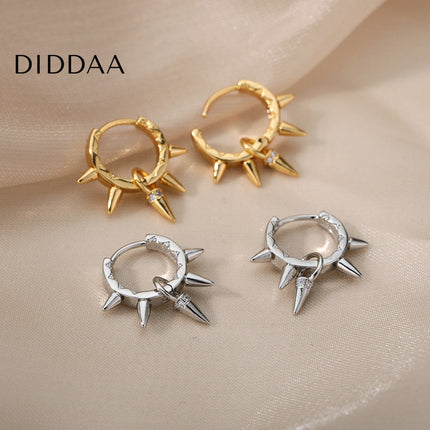 Plume Earrings | Gold Punk Spikes Hoop Earrings - Silver - Earrings