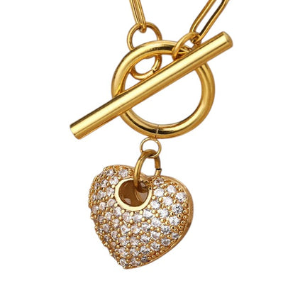 Poule Pendant Necklace | Gold Zirconia Love Heart Chain