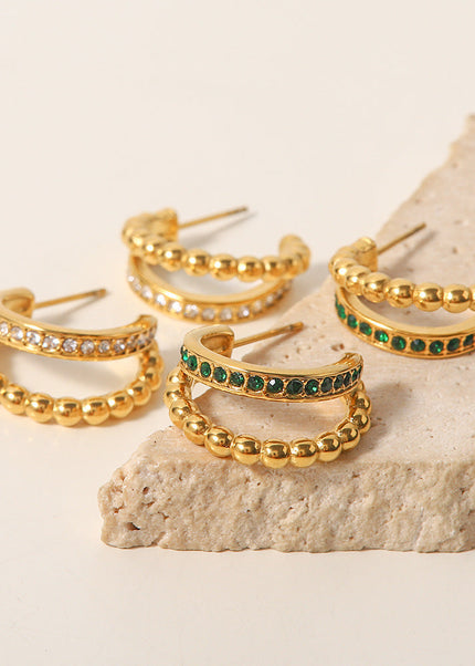 Cross-border fashion light luxury inlaid rhinestone C-shaped earrings are versatile and do not fade stud earrings girls plated 18K gold earrings wholesale