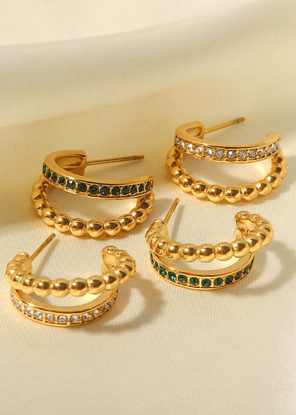 Cross-border fashion light luxury inlaid rhinestone C-shaped earrings are versatile and do not fade stud earrings girls plated 18K gold earrings wholesale