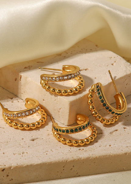 Cross-border fashion light luxury inlaid rhinestone C-shaped earrings are versatile and do not fade stud earrings girls plated 18K gold earrings wholesale