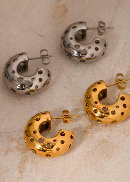 18k gold stainless steel round hollow C-shaped earrings 2023 new trendy temperament Internet celebrity niche design earrings