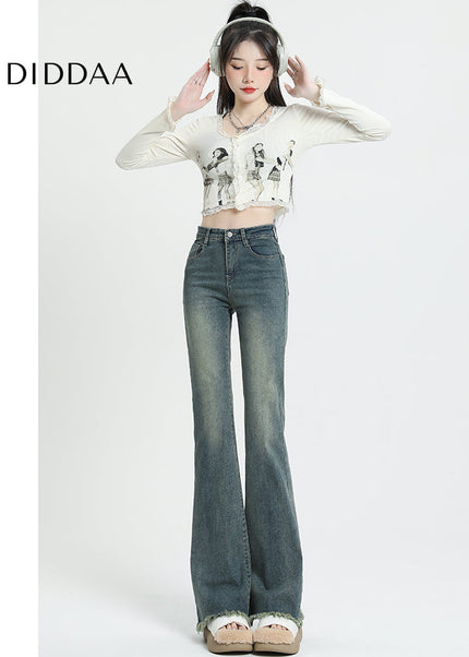 Retro Blue Butt Lift Slimming Micro Flared Pants - Women’s Jeans