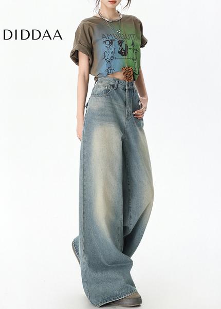 Retro Blue Loose Fit Straight Leg Jeans for Women - Women’s Jeans