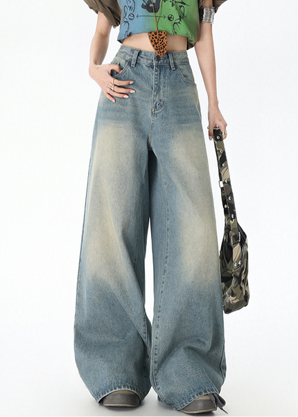 Retro Blue Loose Fit Straight Leg Jeans for Women - Women’s Jeans