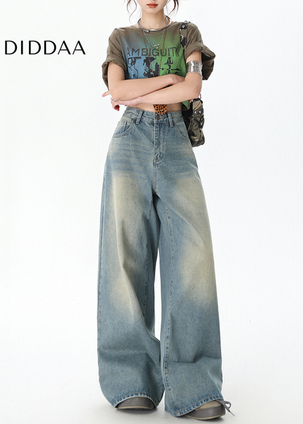 Retro Blue Loose Fit Straight Leg Jeans for Women - Women’s Jeans