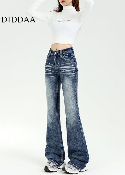 Retro Blue Micro Flared Jeans with Horseshoe Design - Women’s Jeans