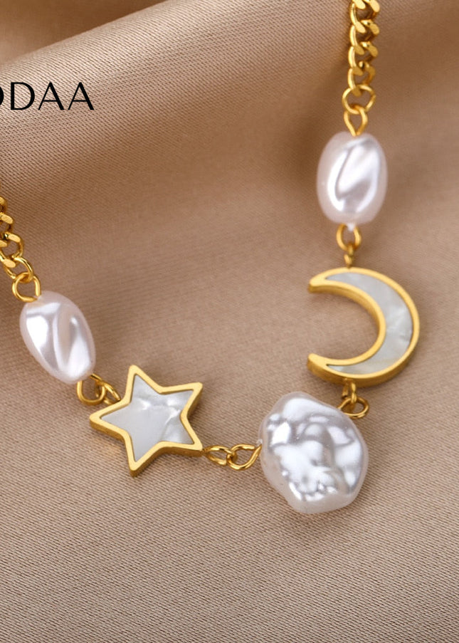 Revendra Bracelet | Gold Moon & Stars Pearl Bracelet - Gold - Bracelets