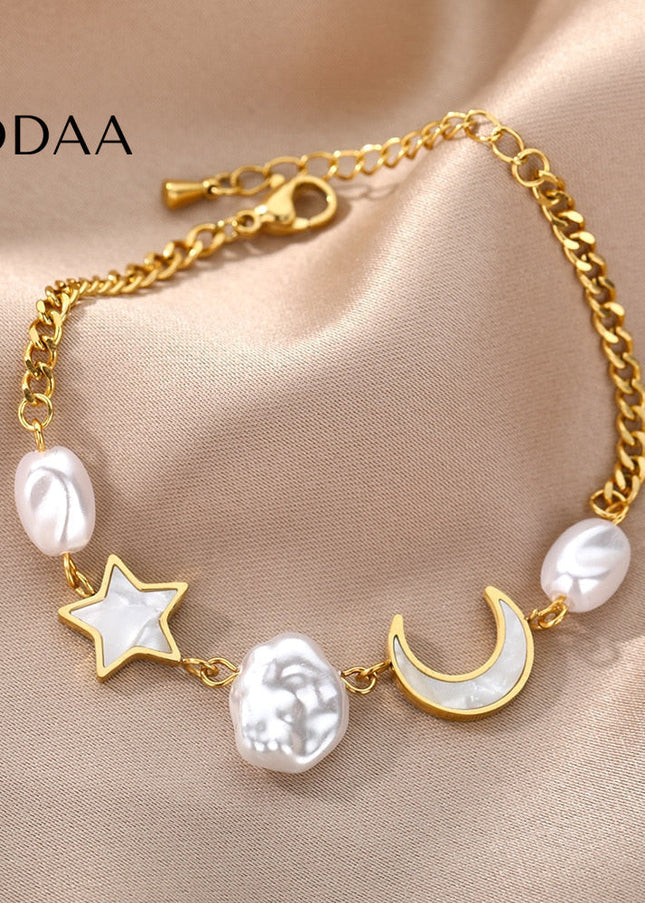 Revendra Bracelet | Gold Moon & Stars Pearl Bracelet - Gold - Bracelets