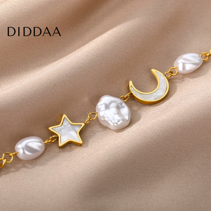 Revendra Bracelet | Gold Moon & Stars Pearl Bracelet - Gold - Bracelets
