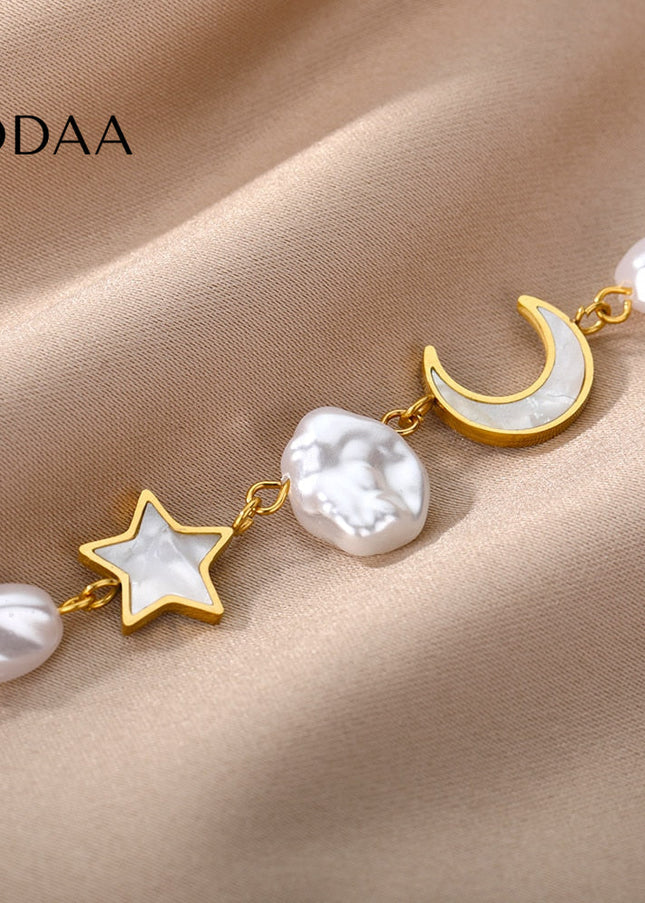 Revendra Bracelet | Gold Moon & Stars Pearl Bracelet - Gold - Bracelets