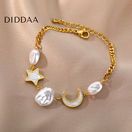 Revendra Bracelet | Gold Moon & Stars Pearl Bracelet - Gold - Bracelets