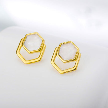 Reveuse Earrings | Gold Marble Stud Earrings - Gold - Earrings