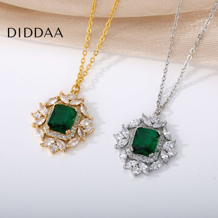 Rhinestone Pendant Necklace | Gold Pink Stone Zirconia Luxury Chain - Green / Gold - Necklaces