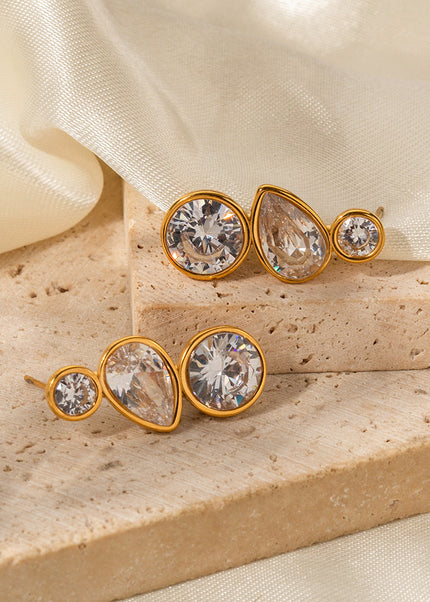 Jieding European and American stainless steel zircon earrings do not fade, electroplated titanium steel earrings, niche high-end earrings, cross-border