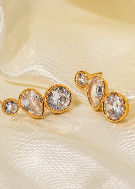 Jieding European and American stainless steel zircon earrings do not fade, electroplated titanium steel earrings, niche high-end earrings, cross-border