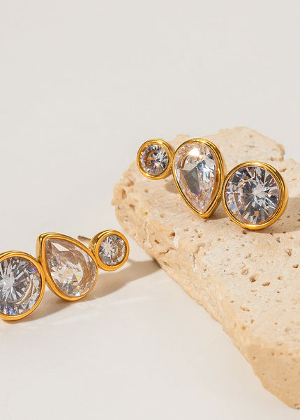 Jieding European and American stainless steel zircon earrings do not fade, electroplated titanium steel earrings, niche high-end earrings, cross-border