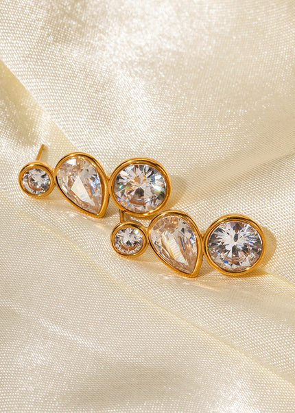 Jieding European and American stainless steel zircon earrings do not fade, electroplated titanium steel earrings, niche high-end earrings, cross-border