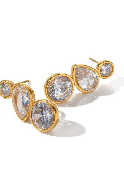 Jieding European and American stainless steel zircon earrings do not fade, electroplated titanium steel earrings, niche high-end earrings, cross-border