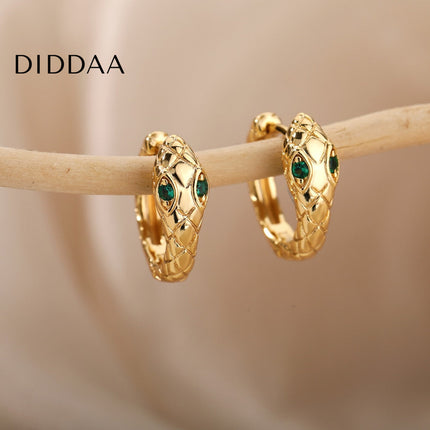 Rouge Earrings | Gold Silver Green Eyes Snake Animal Hoop Earrings - Earrings