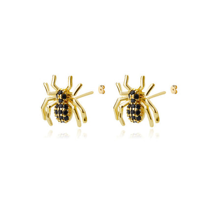 SOUVOIR 14K Gold Plated, Zirconia Earrings Scarlett Earrings | Gold Black Zirconia Spider Stud Earrings