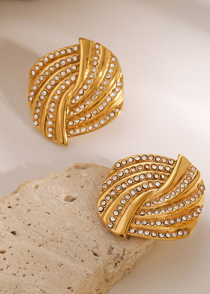 Jieding European and American stainless steel geometric stud earrings with diamonds luxury niche earrings titanium steel earrings cross-border earrings