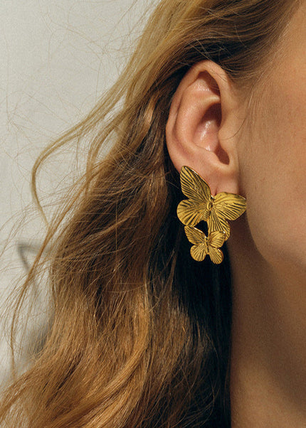 Jieding European and American stainless steel exaggerated earrings, butterfly stud earrings, high-end earrings, 18k gold titanium steel jewelry, cross-border