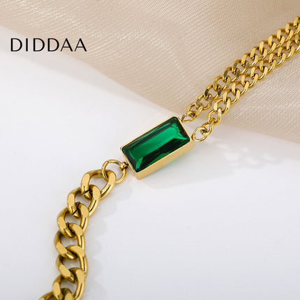 Seconde Bracelet | Gold Zirconia Green Stone Chain Link Bracelet - Gold - Bracelets
