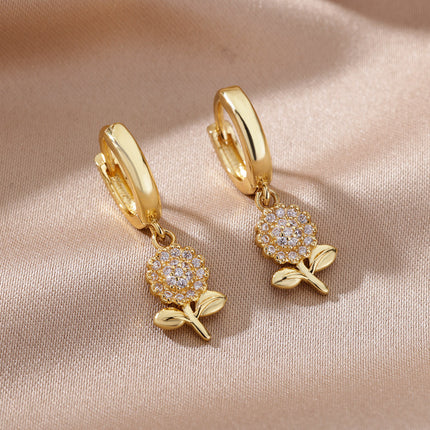 SOUVOIR 14K Gold Plated, Zirconia Earrings Sierra Earrings | Gold Zirconia Sunflower Hoop Earrings