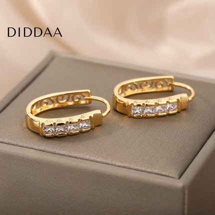 Siloir Earrings | Gold Zirconia Hoop Earrings - Earrings