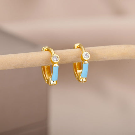 Simple Earrings | Gold Zirconia White Hoop Earrings