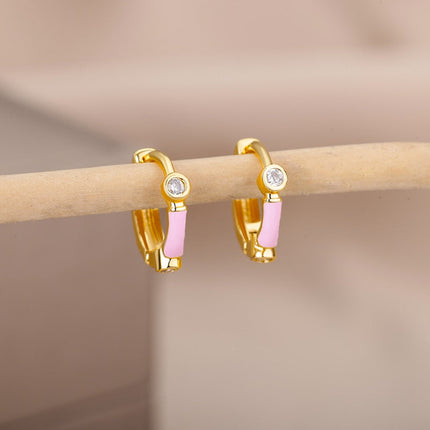 Simple Earrings | Gold Zirconia White Hoop Earrings