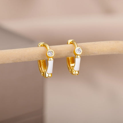 Simple Earrings | Gold Zirconia White Hoop Earrings
