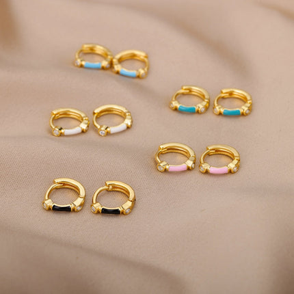 Simple Earrings | Gold Zirconia White Hoop Earrings