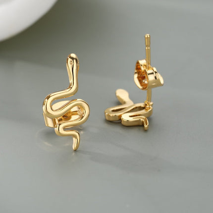 Slithren Earrings | Gold Snake Animal Stud Earrings - Gold - Earrings