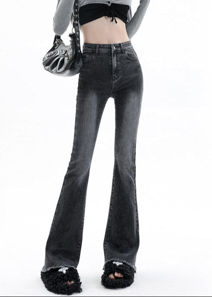 Smoke Gray High Waist Bootcut Jeans with Raw Edge - Women’s Jeans
