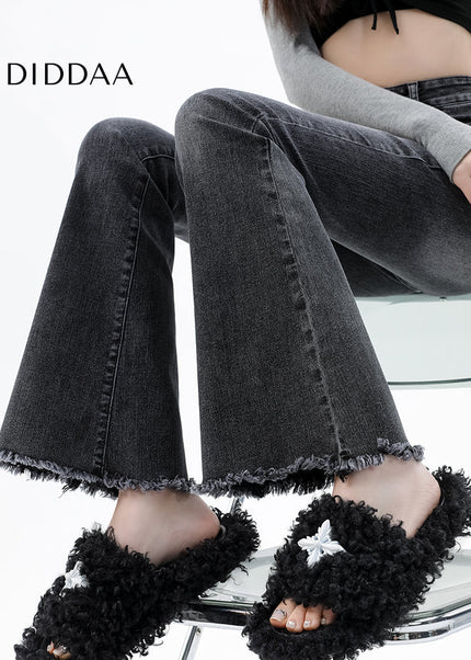 Smoke Gray High Waist Bootcut Jeans with Raw Edge - Women’s Jeans