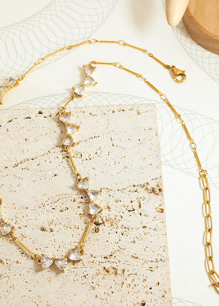 Europe and the United States do not fade love zircon titanium steel splicing design sense personality creative gold-plated necklace jewelry fashion women