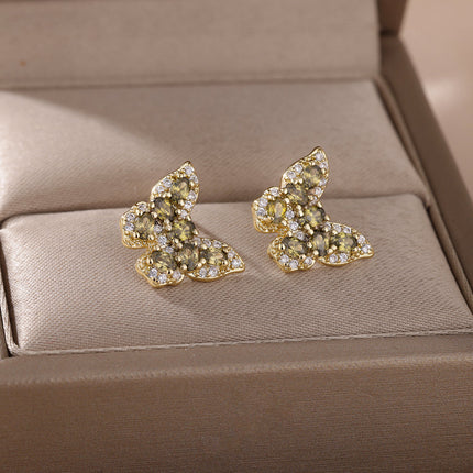 SOUVOIR Black 14K Gold Plated, Zirconia Earrings Soho Earrings | Gold Zirconia Butterfly Stud Earrings