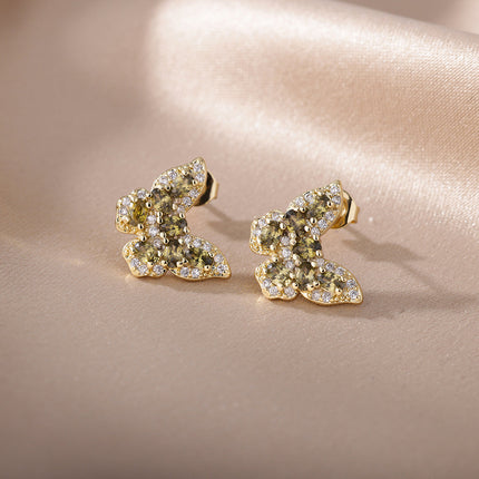 SOUVOIR 14K Gold Plated, Zirconia Earrings Soho Earrings | Gold Zirconia Butterfly Stud Earrings