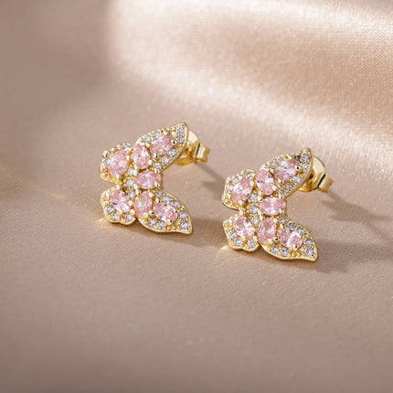 SOUVOIR 14K Gold Plated, Zirconia Earrings Soho Earrings | Gold Zirconia Butterfly Stud Earrings