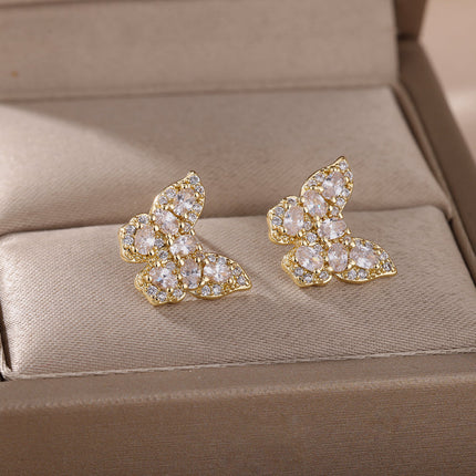 SOUVOIR White 14K Gold Plated, Zirconia Earrings Soho Earrings | Gold Zirconia Butterfly Stud Earrings