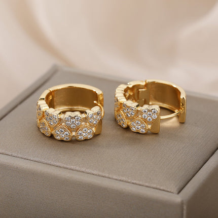 Sommes Earrings | Gold Zirconia Thick Hoop Earrings - Gold - Earrings
