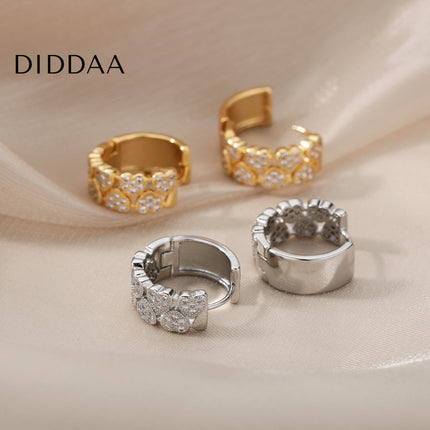 Sommes Earrings | Gold Zirconia Thick Hoop Earrings - Silver - Earrings