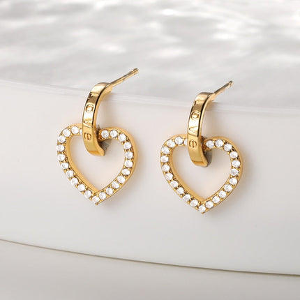 Sonder Earrings | Gold Hollow Heart Zirconia Drop Earrings - Gold - Earrings